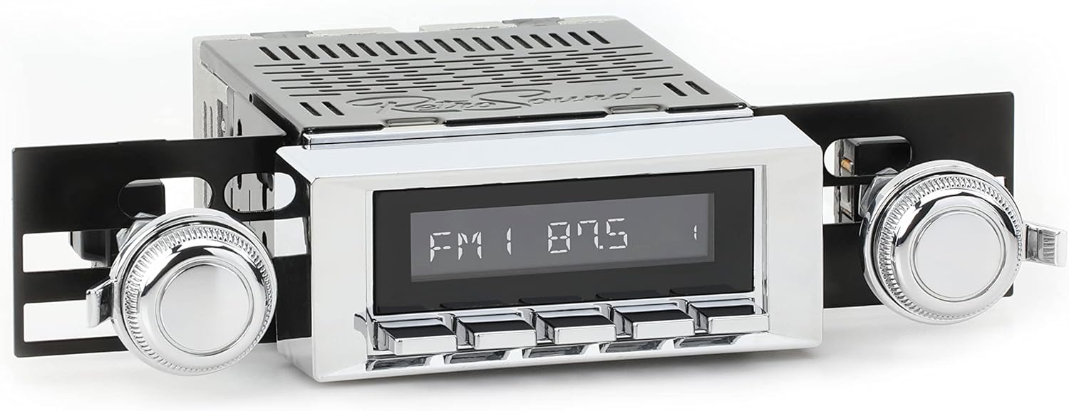 Retro Manufacturing HC-117-120-03-73 Hermosa Direct-Fit Radio for Classic Vehicle (Chrome Face and Buttons and Chrome Bezel)