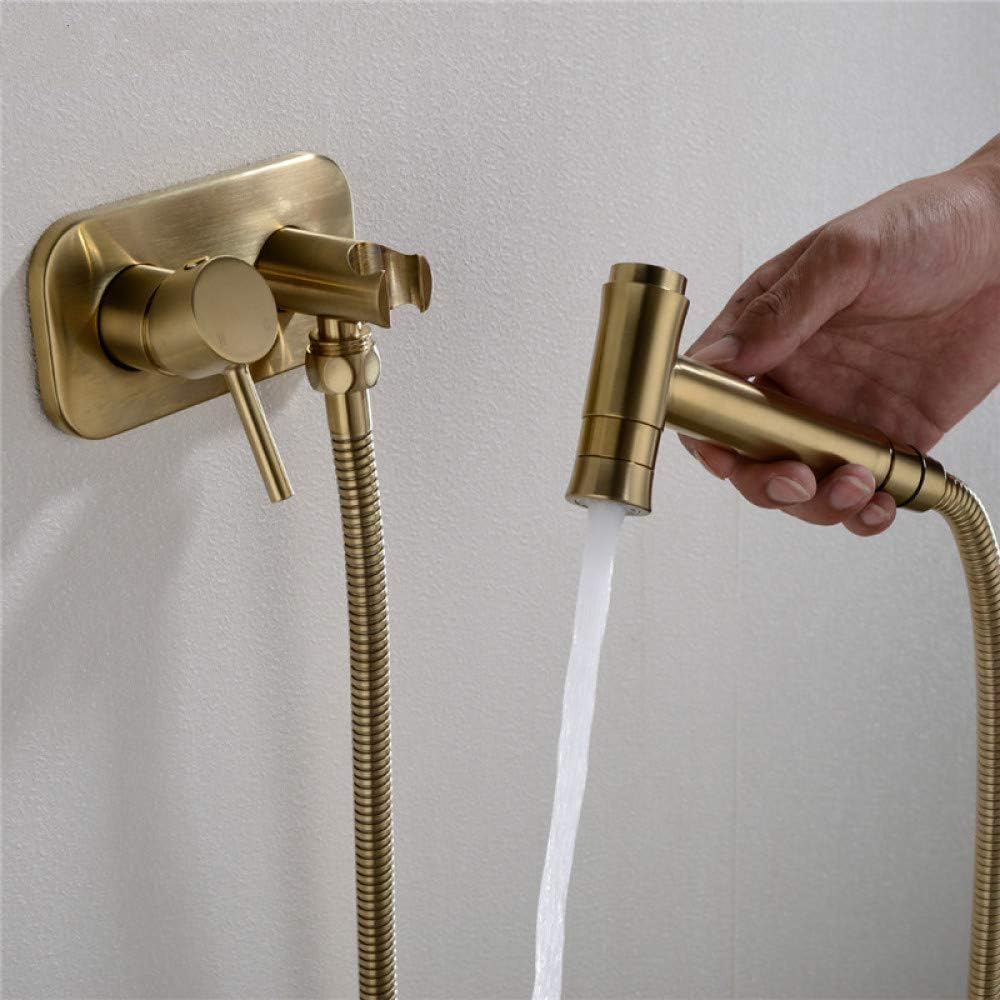 Brass Bidet Sprayer Kit with Hot and Cold Water Control Handheld Bidet for Toilet Diaper Cleaning Bathroom Shower Set with Brushed Gold Finish LWX