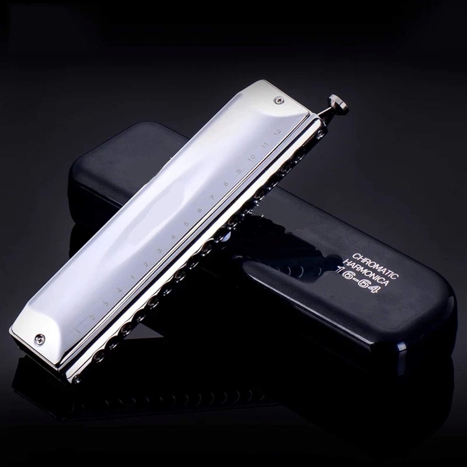 Harmonica Chromatic Harmonica 16 Holes 64 Tone Mouth Organ Instrumentos Key C Professional Musical Instruments Harp (Color : Silver ABS Comb K Db)