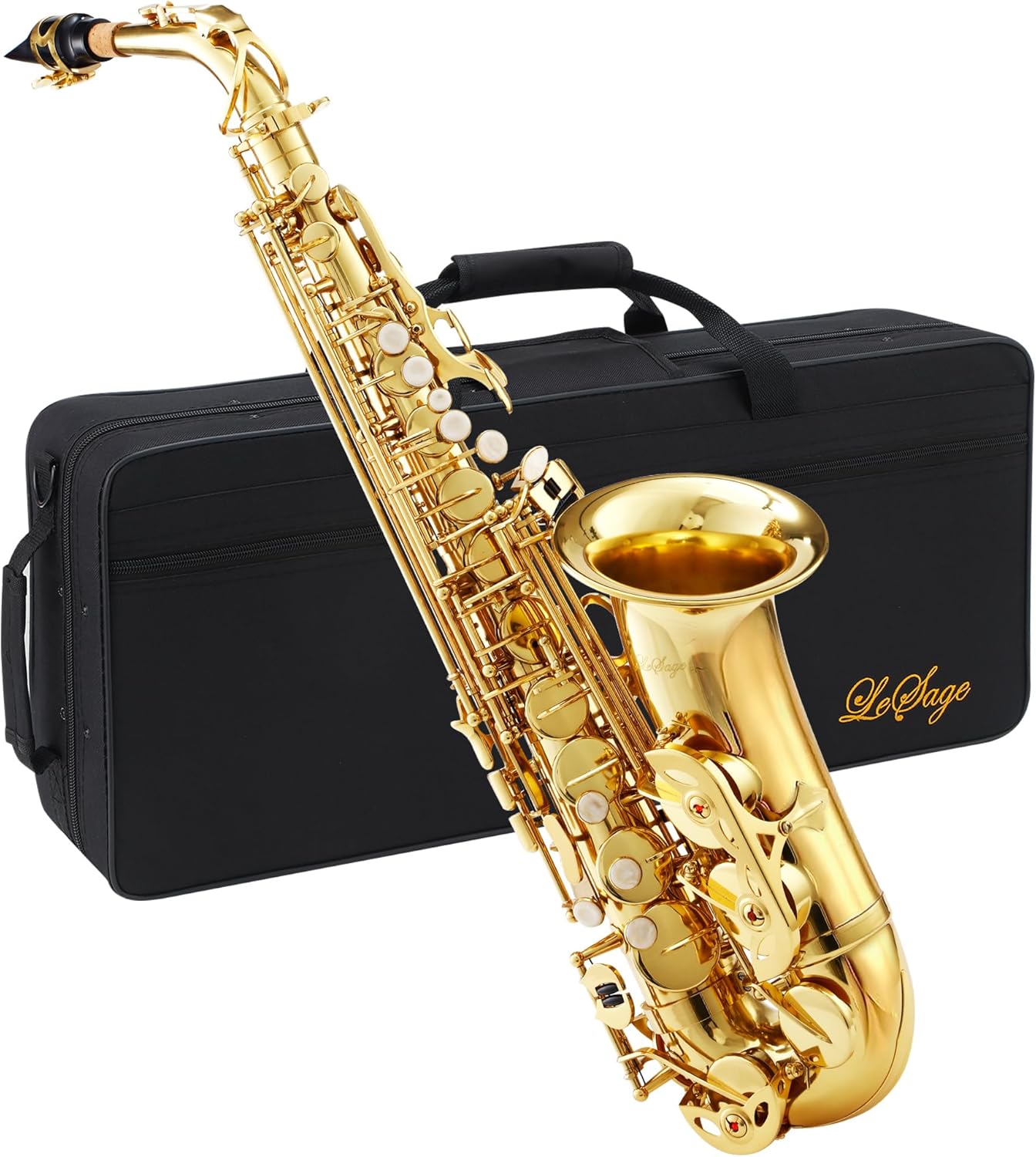 LeSage Alto Saxphone E Flat for Beginners Student School Band Alto Sax Gold Lacquer Music Instrument Saxofon With Carrying Sax Case