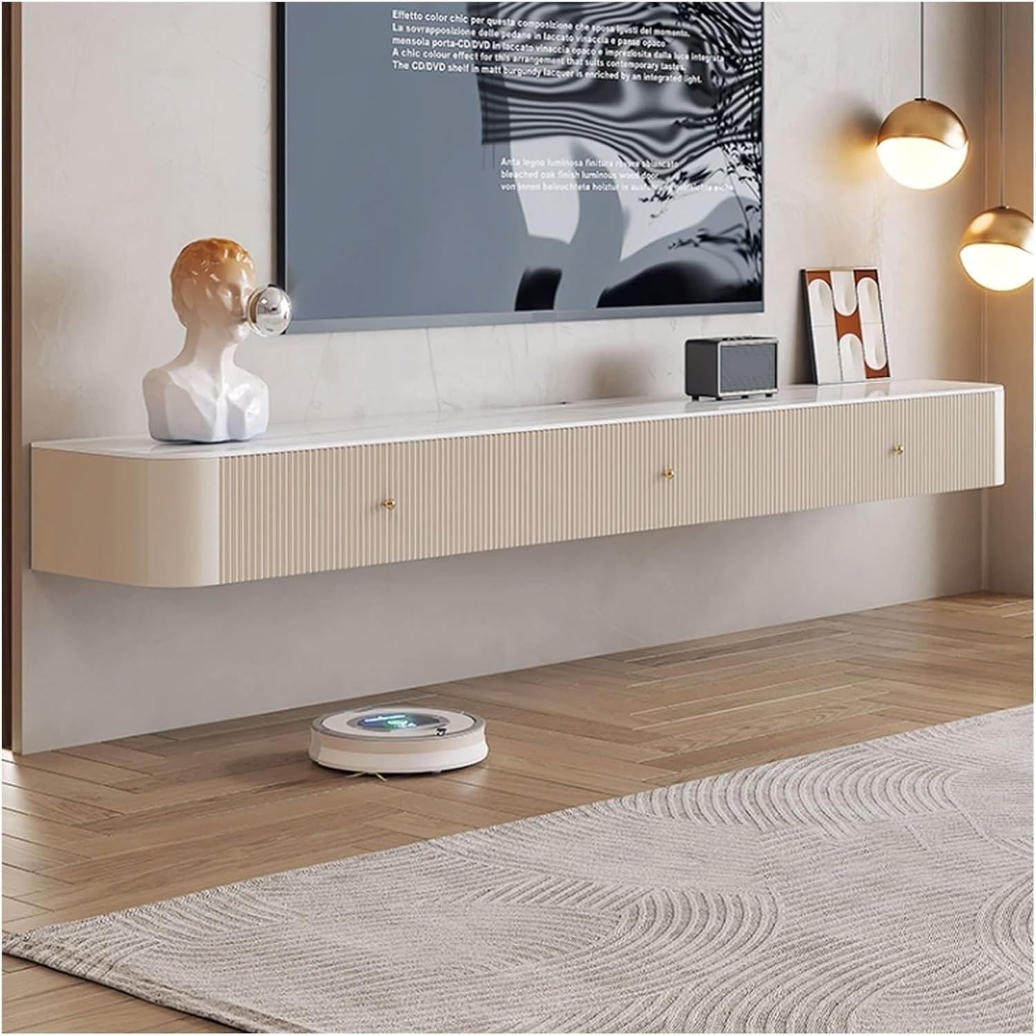 TV Stand TV Cabinet Modern Simple Floating TV Stand, Wall Mounted Hanging Entertainment Center and Cabinet Shelf, Luxury TV Console with Storage, Media Console for DVD Player, Space-Saving Under TV Sh