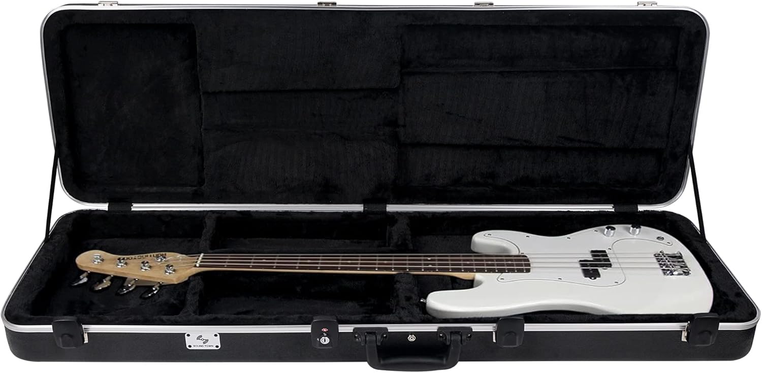 Sound Town Lightweight ABS Road Case for Electric Bass Guitar with TSA Approved Locking Latch and EPS Foam Plush Interior (STBC-500)