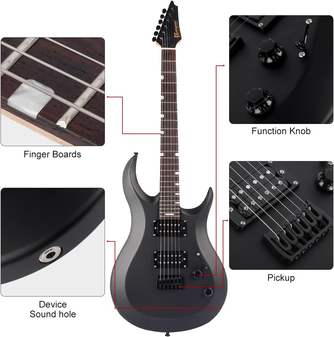 Bullfighter Electric Guitar 39 inch Solid Body, D180 Matte (Black)