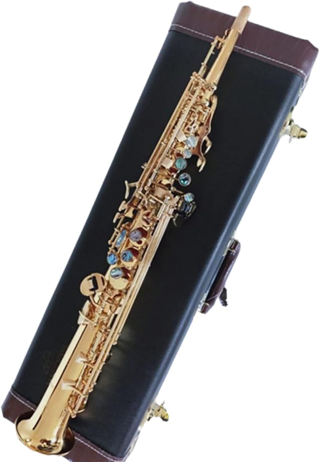 Professional Straight Saxophone Bb Brass Golden Abalone Key Woodwind Instrument with Accessories