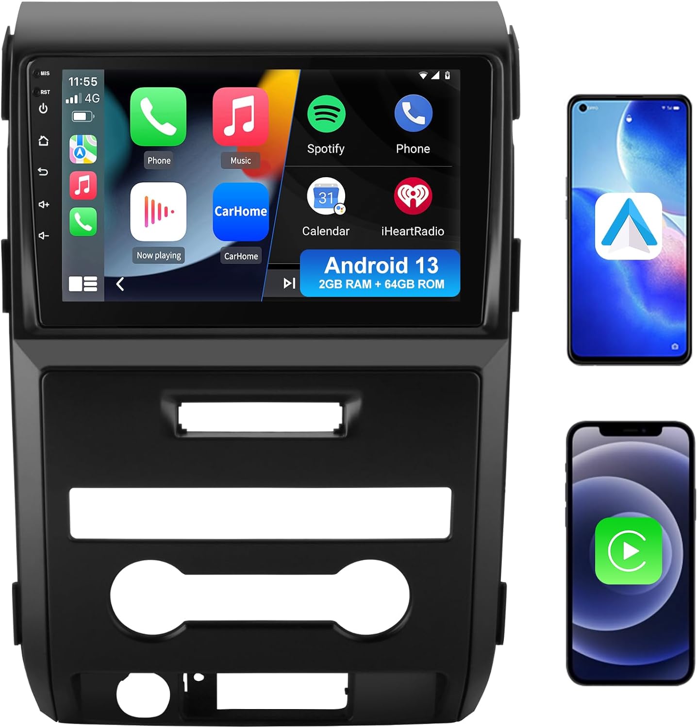 Car Stereo for Ford F150 2009 2010 2011 2012, Android 13 Car Radio 9 inch Touch Screen with Wireless CarPlay/Android Auto SWC GPS WiFi 2+32G