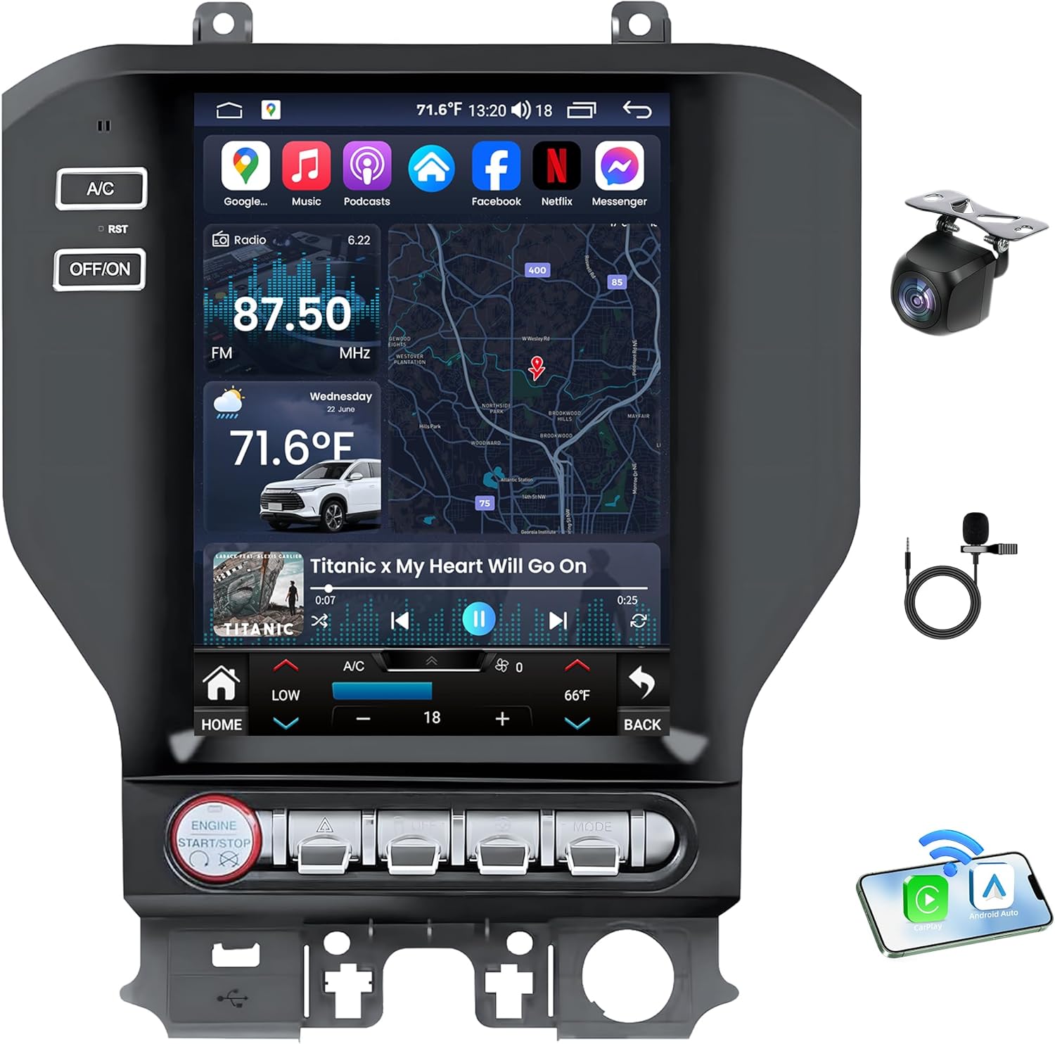 8 Core 4+64G Car Radio Stereo for Ford Mustang 2015 2016 2017-2025: 9.7inch Replacement - Android 5G WiFi Wireless CarPlay Android Auto - with GPS Navigation Upgrade(RDS High-Fidelity Sound) Head Unit