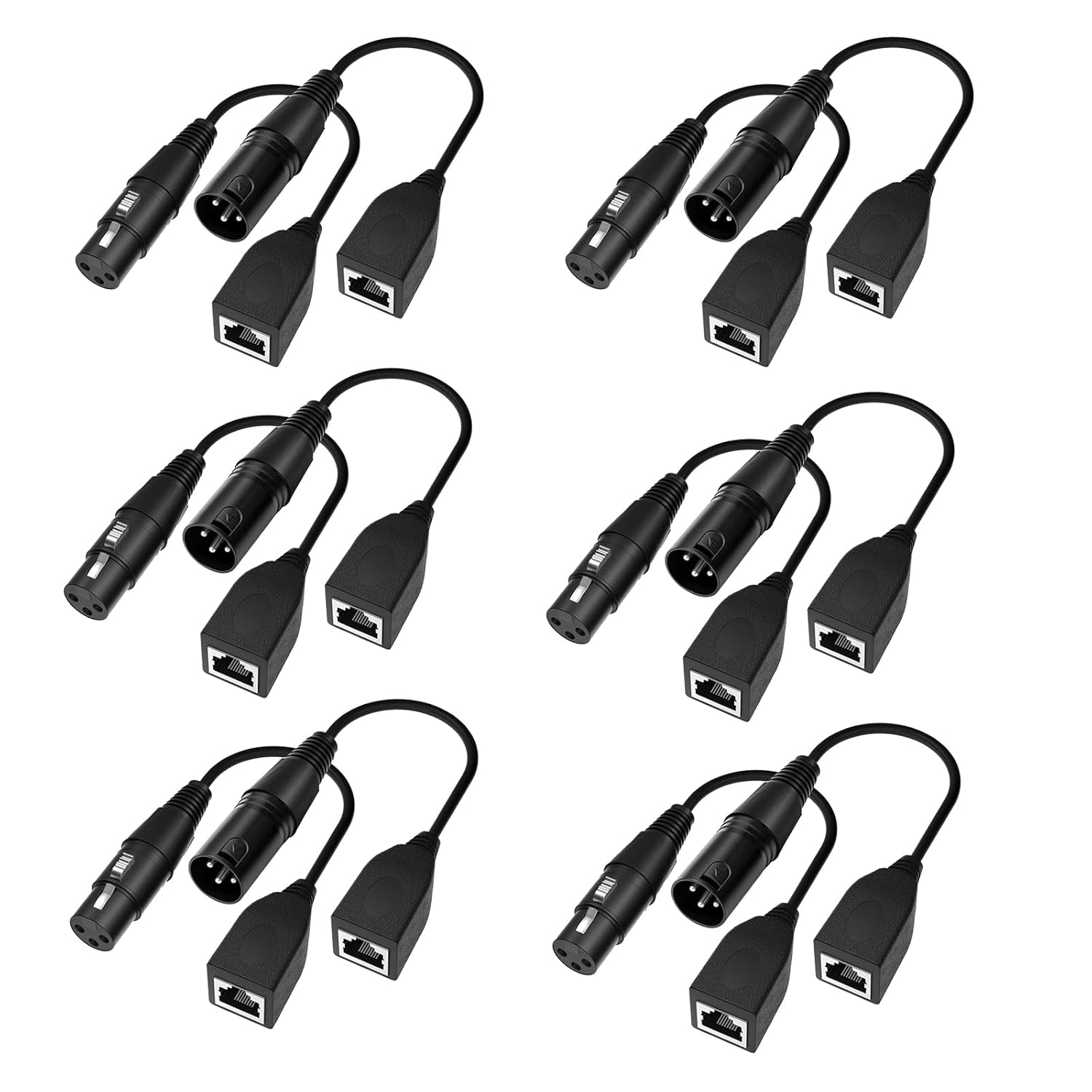 (6 SET) 3 Pin XLR to RJ45 Connector DMX to Ethernet Adapter for Cat5 Cat6 to XLR Ethernet Adapter Male and Female for DMX-CON Controller Series Stage and Recording Studio to RJ45 DMX Adapters