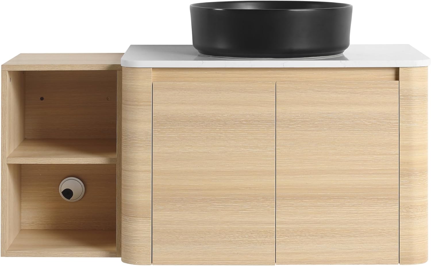 42 Inch Wall-Mounted Bathroom Vanity, 42'' Floating Bathroom Vanity with Sink, with 12in Storage Side Cabinet, Soft-Closed Door & Hidden Handle, Black Ceramic Basin, BVH12330AWO-CC+12112AWO