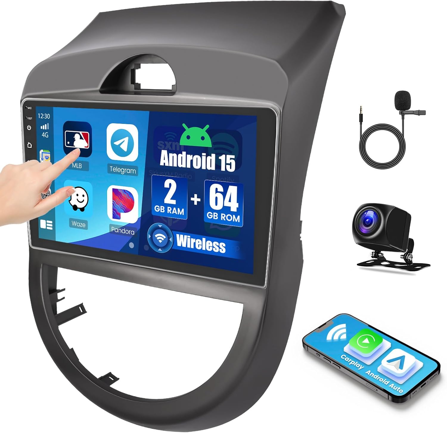 2+64G Android 15 Car Stereo for Kia Soul 2011-2014,9 inch Touch Screen Radio Wireless Apple CarPlay Android Auto DSP 5G WiFi Bluetooth GPS FM RDS+Free AHD Backup Cam