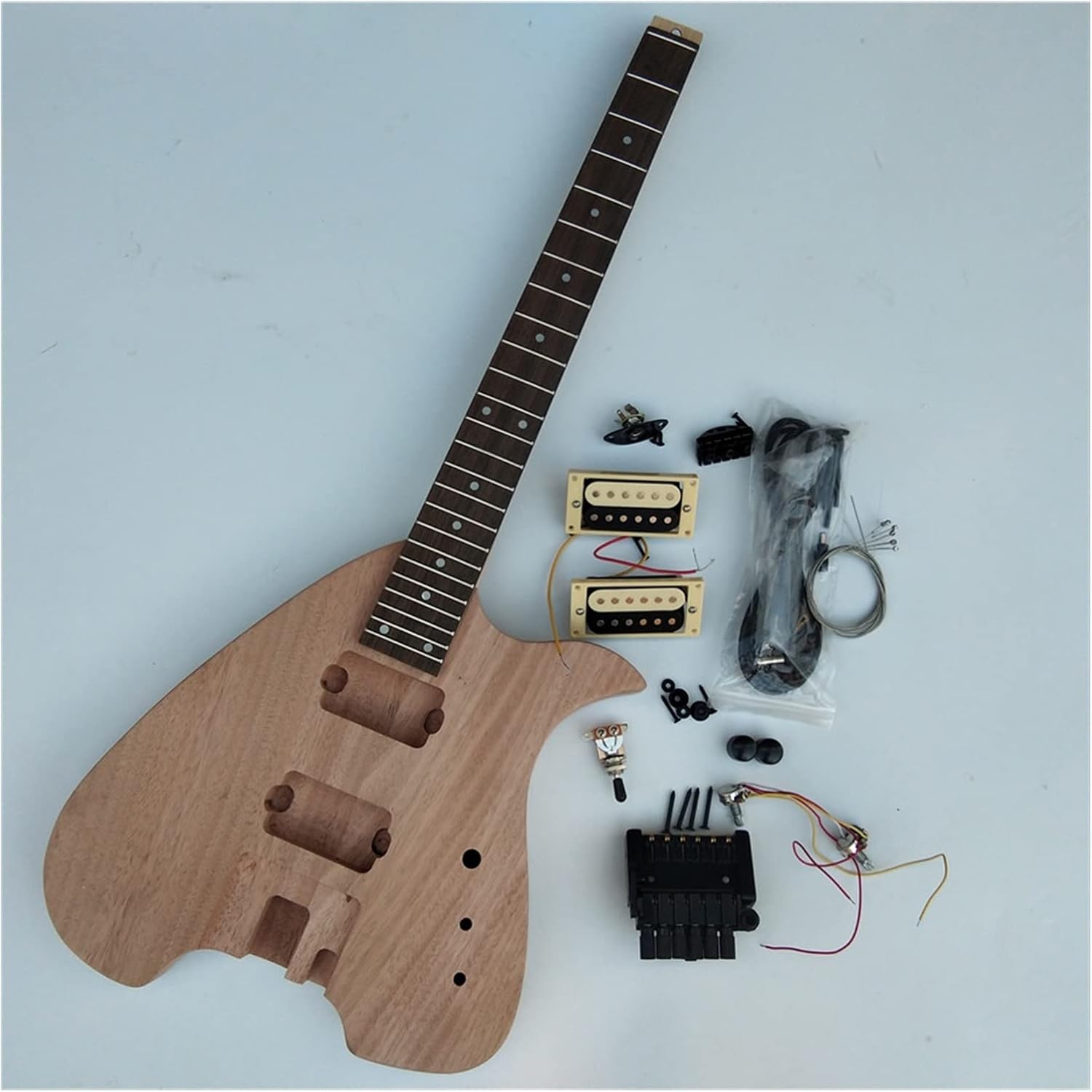 TSTS 41 Inches Unfinished Headless Electric Guitar Kit with Body and Neck Unpainted DIY Guitar with All Hardware Unfinished Electric Guitar Kit