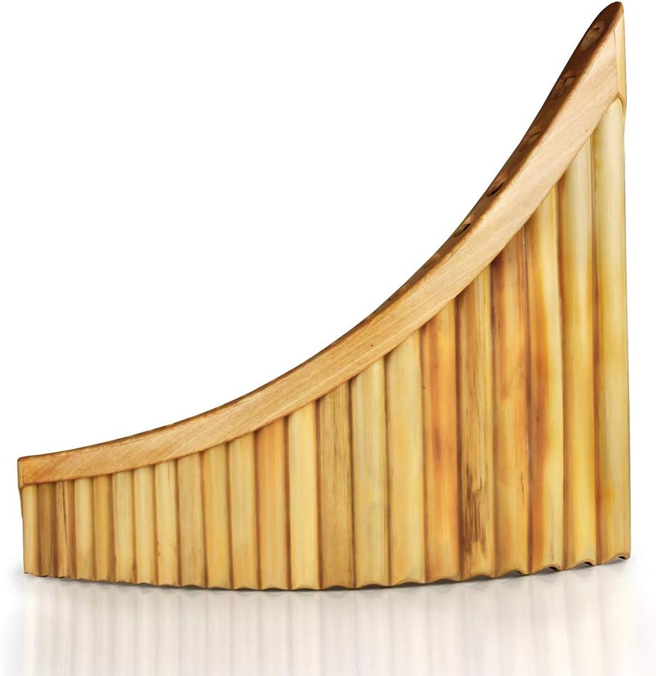 Upscale Romanian Folk Instrument Natural Reed Pan Flute Panpipes G Key Wind Pan flute Flauta Handmade (22 Pipes Right Hand, Wooden Tray)