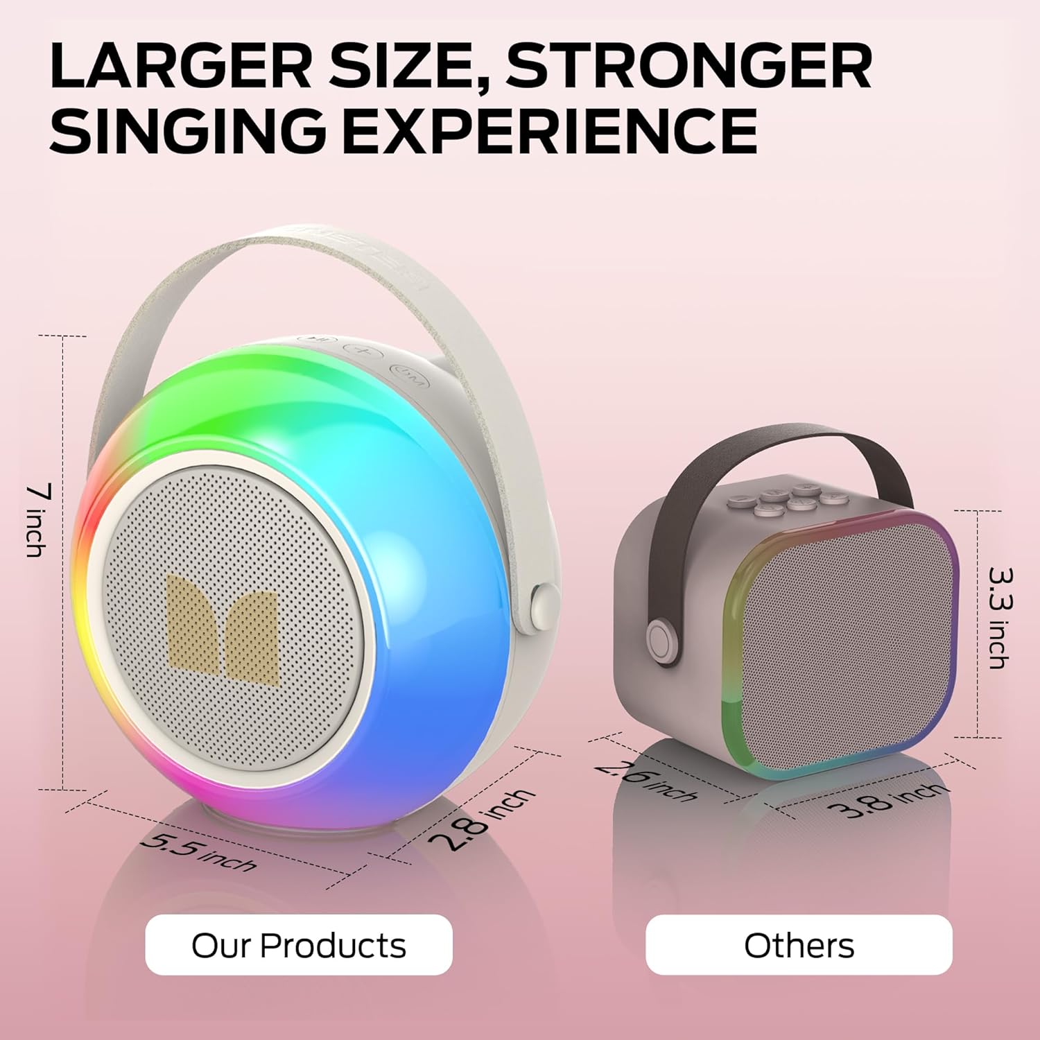 Monster Mini Karaoke Machine for Kids Adults, Portable Bluetooth Speakers with 2 Wireless Microphones and Lights, Christmas Birthday Gifts Toys for Girls Boys 4, 5, 6, 7, 8, 9, 10, 12+ Toddler