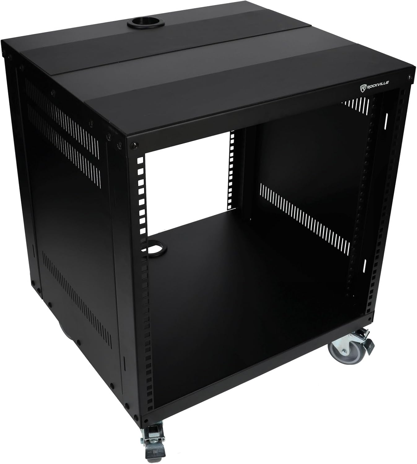 Rockville RR10U 10U Live Sound/Recording Studio Rack Case with Wheels, Reversible Rack Rails, Front & Rear Mounting, Cable Management Ports, 440lb Capacity
