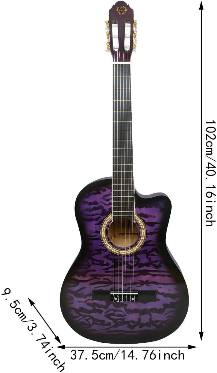 Acoustic Guitar for Beginners with Gig Bag and Accessories, Spruce Top Nylon String Classical Guitar for Travel and Performance, 40.16 Inch- Purple