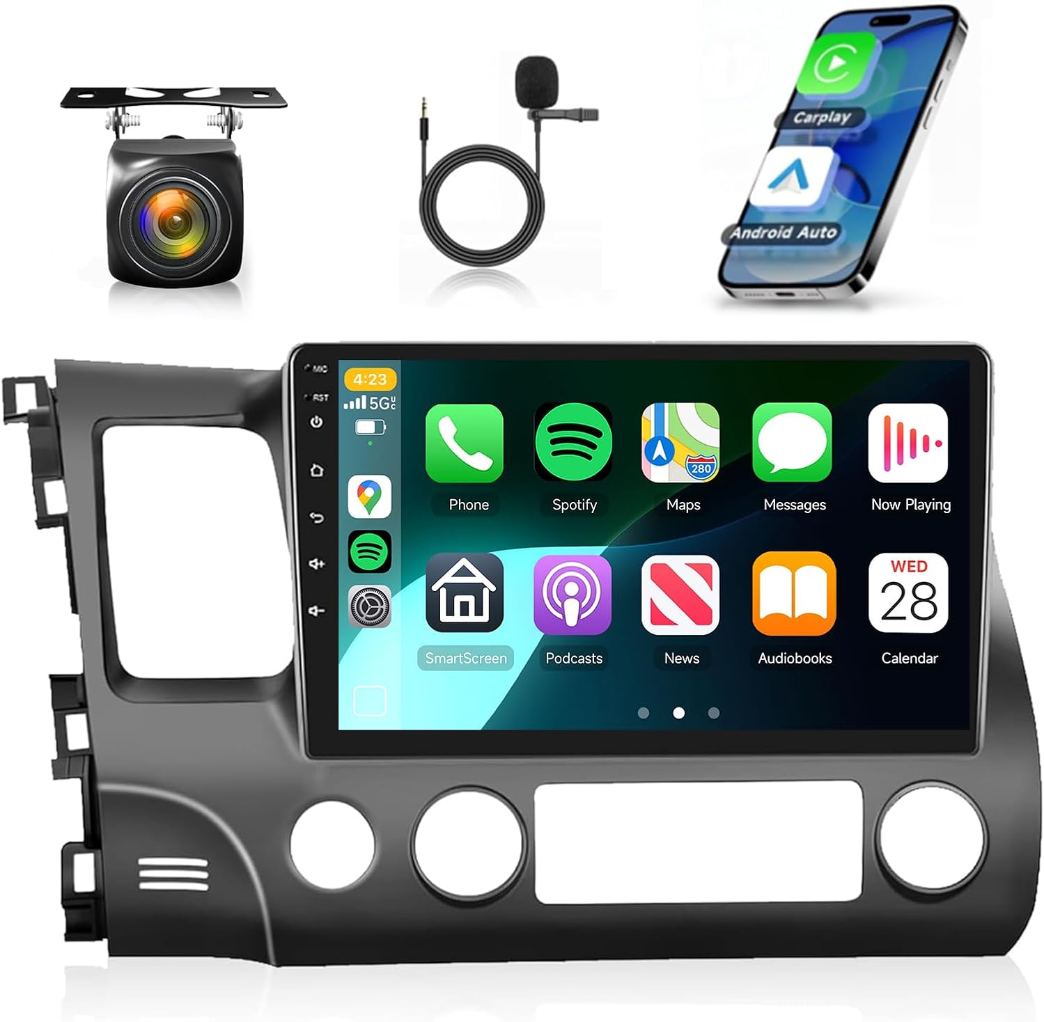 4GB 64GB Android Car Stereo for Honda Civic 2006-2011 Radio with 10.1inch 1280x720 IPS Touch Screen DSP 36EQ Wireless Carplay Android Auto 5.0Bluetooth GPS FM/RDS WiFi MirrorLink AHD Backup Camera