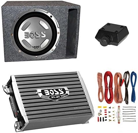 Boss Audio 12 Inch 1400 Watt Powered Subwoofer Car Audio with 1500 Watt Amplifier and Q Power 12 Inch Subwoofer Enclosure Box