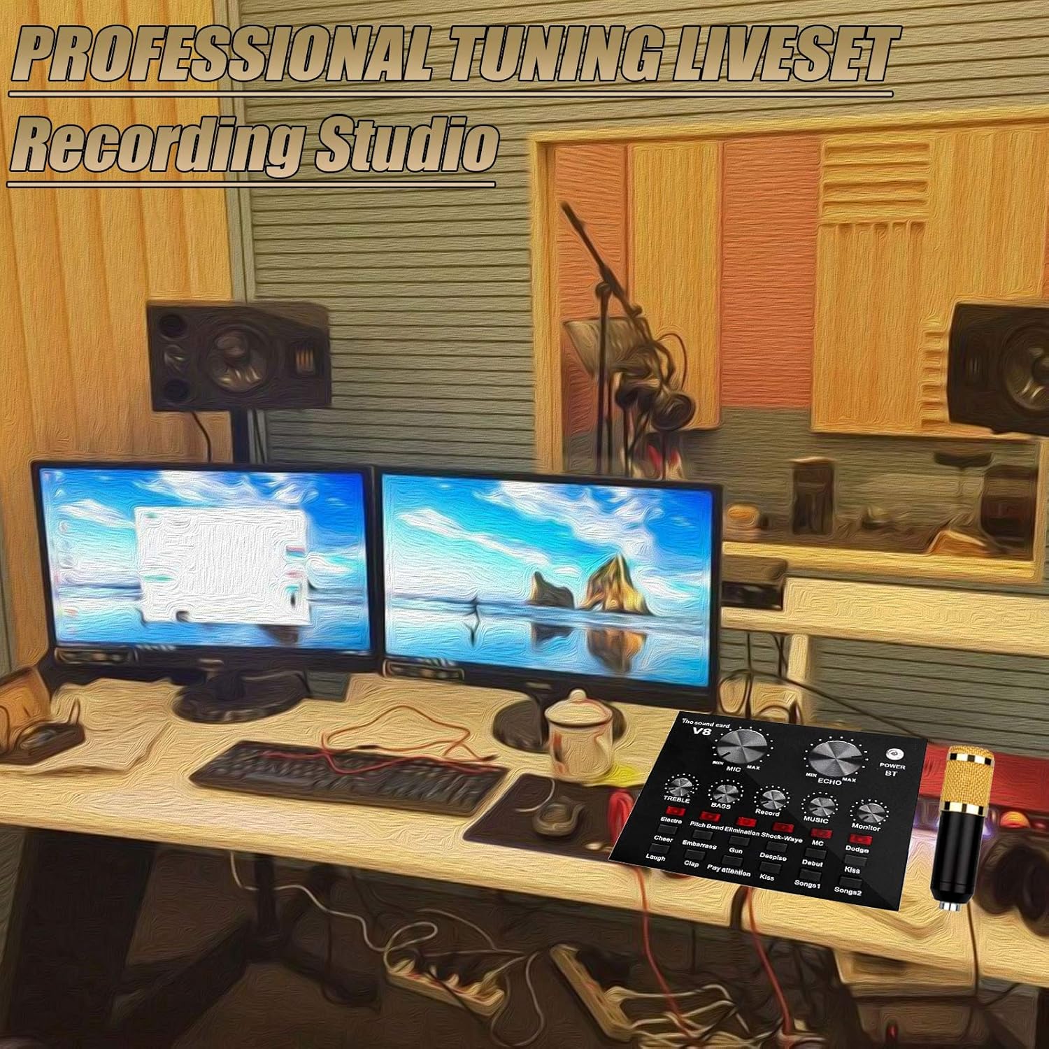 USB Microphone Set,Adjustable Mic Suspension Scissor Arm,Condenser Microphone Bundle,BM800 Sound Card Set,for Music Recording Audio Recording Live Streaming