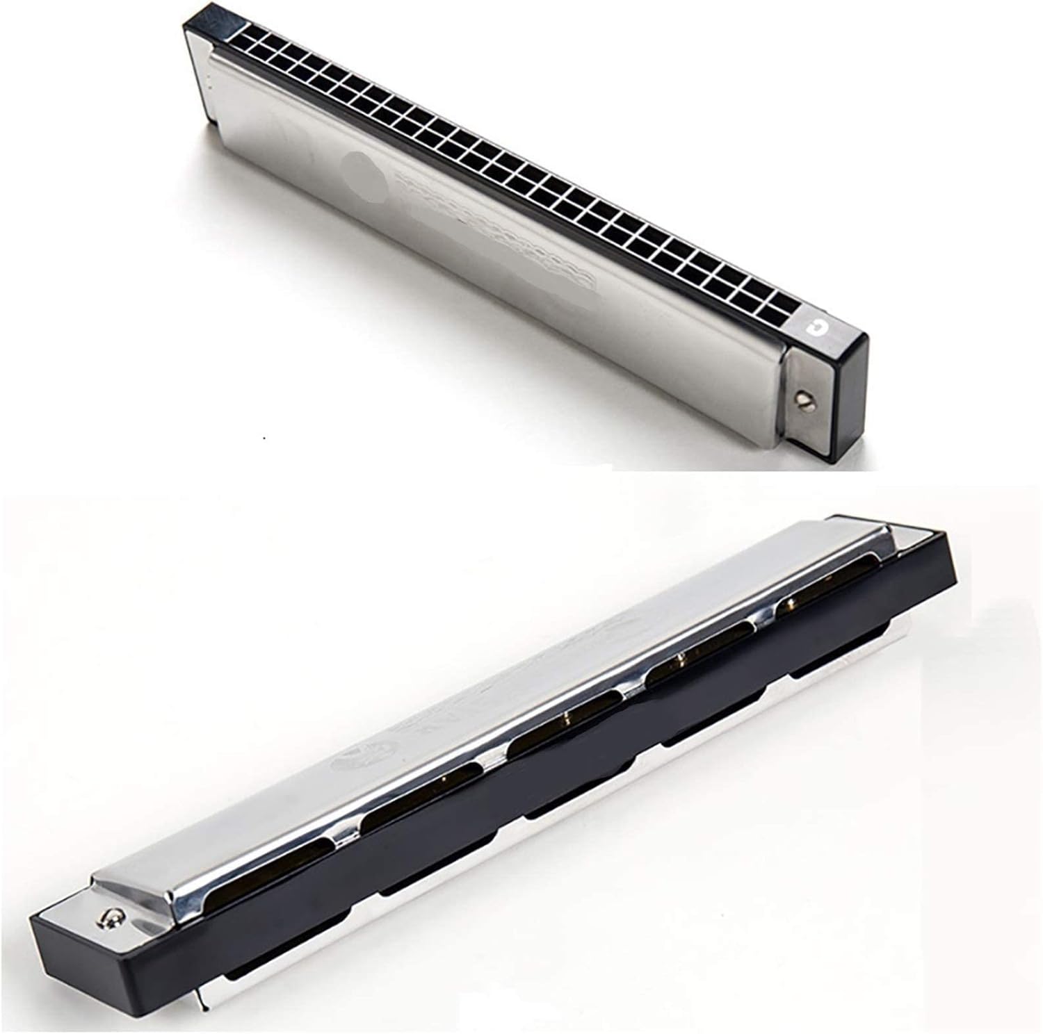 Tremolo Harmonica 24 Hole 48 Tone Mouth Organ Instrumentos Wood Wind Tremolo Key C Musical Instruments Beginner Useful (Silver)