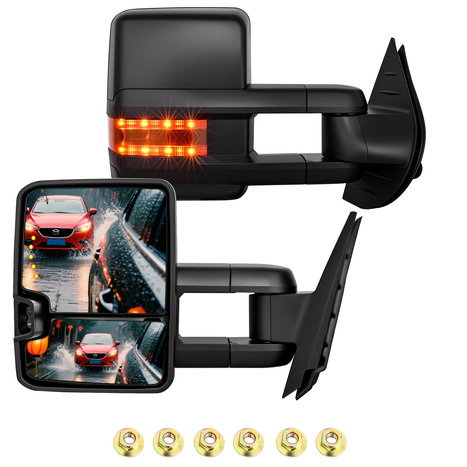 Nilight Towing Mirrors Turn Signal Reverse Puddle Lights Power Heated Adjustable Glass Manual Telescoping Folding Compatible With 2007-2014 Chevy Silverado GMC Sierra Yukon XL