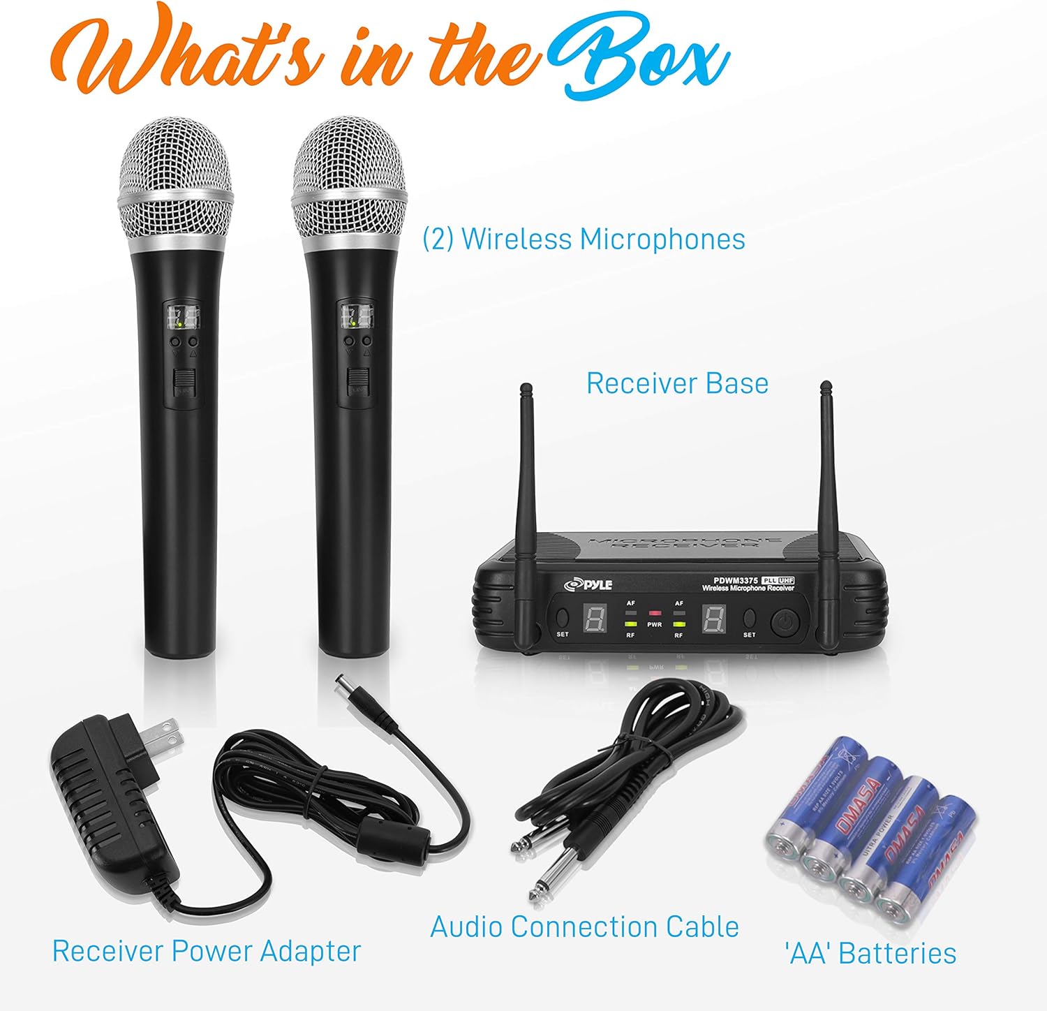 PYLE-PRO Professional Wireless Microphone System - Dual UHF Band, Wireless, Handheld, 2 MICS With 8 Selectable Frequency Channels, Independent Volume Controls, AF & RF Signal Indicators - PDWM3375