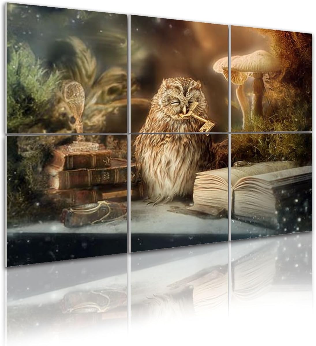 6 Pack Art Acoustic Panels Self Adhesive Fantasy wise sleeping owl is keeper secrets holds golden key to 48