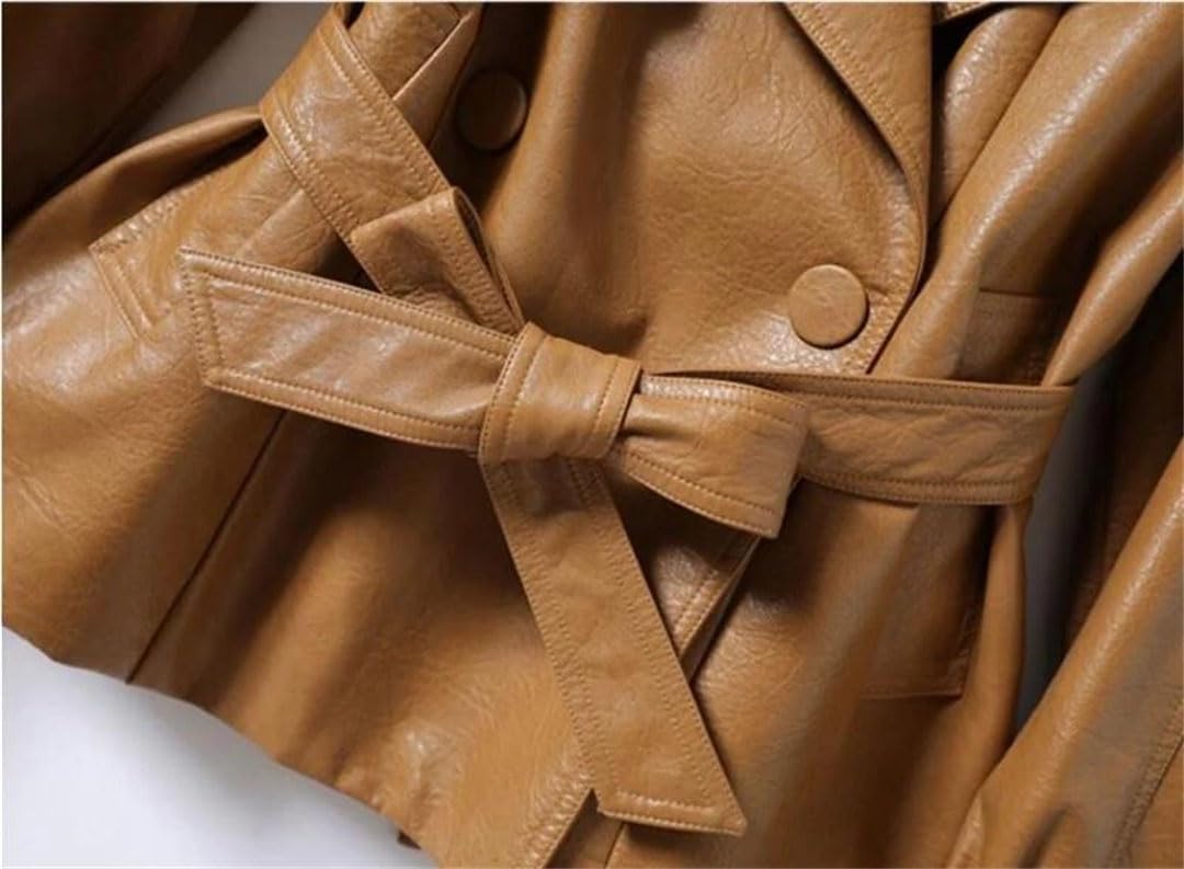 Women's Spring Lapel Pu Leather Bomber Jacket, Long Sleeves, Elastic Hem Leather Jacket