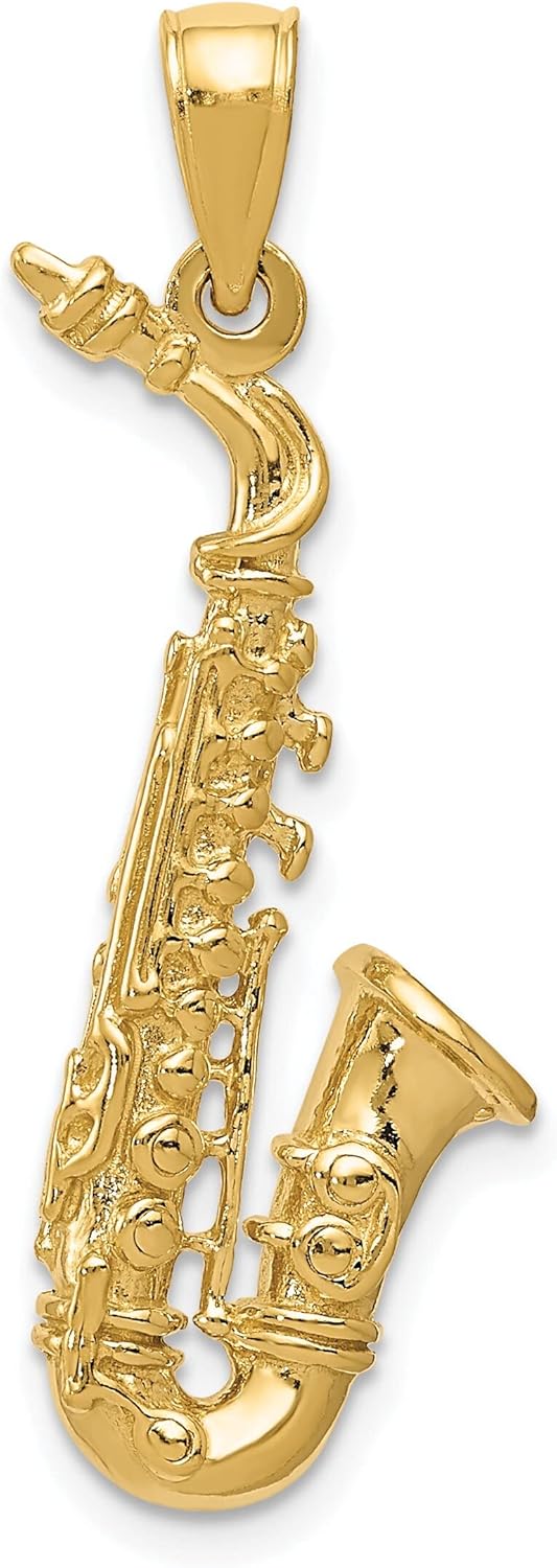 14K Yellow Gold 3D Saxophone Charm Music Pendant