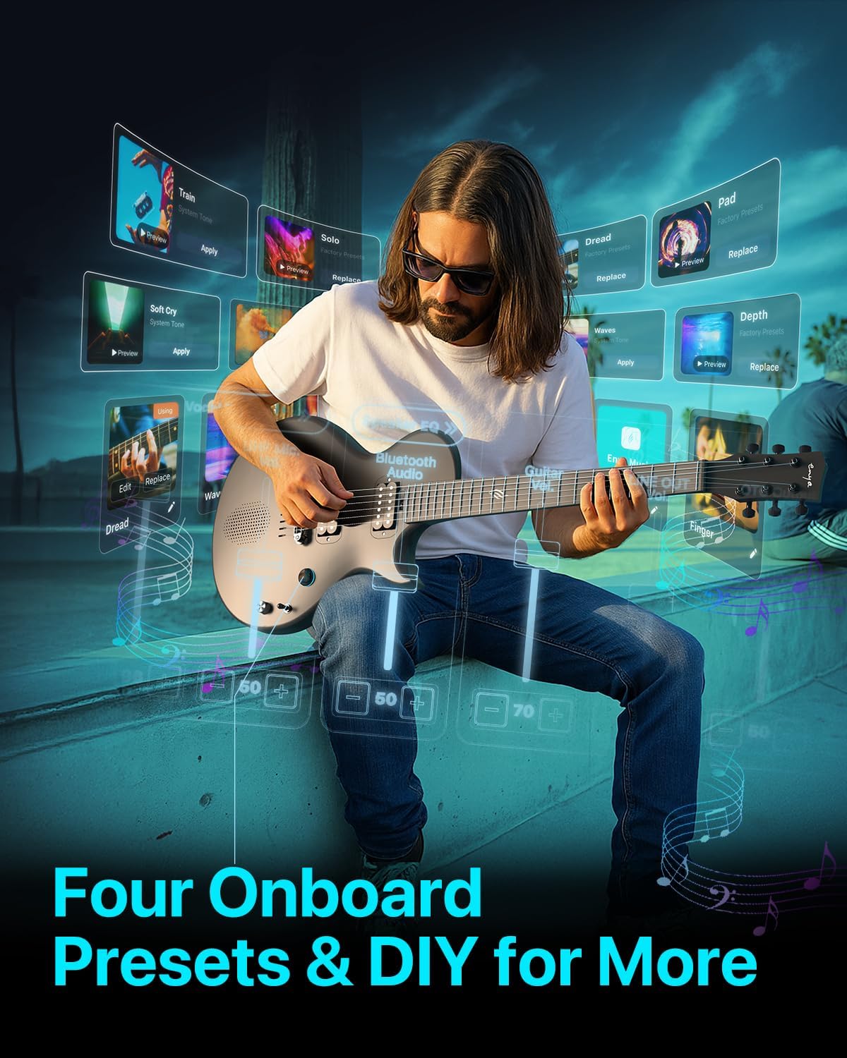 Enya Electric Guitar Nova Go Sonic Smart Electric Carbon Fiber Guitarra with 10W Wireless Speaker, Onboard Presets, All-in-One Portable Rig for Street Performers & Home Studios, Black