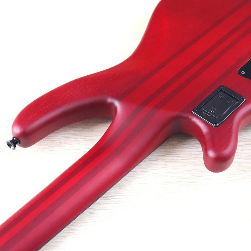 4-String Electric Bass Guitar, 43-Inch Red Matte Finish, Solid Ashwood Body, 24-Fret Technical Wood Fingerboard