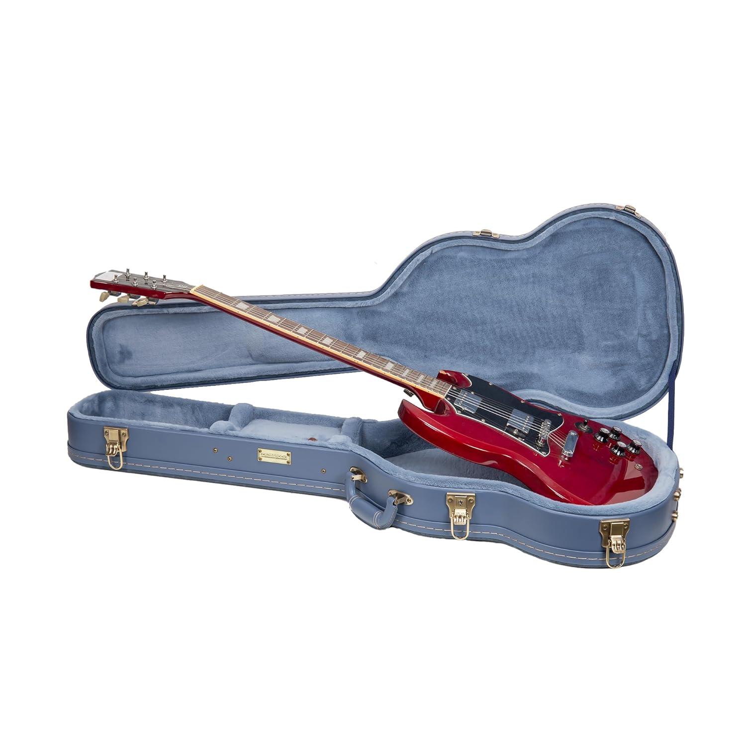Crossrock Relief Series SG Guitar Case for Gibson SG Style Electric Guitars | Carved Smoke Blue Finish, Monochrome Blue Velvet Interior, Lock (CRW630SGSB)
