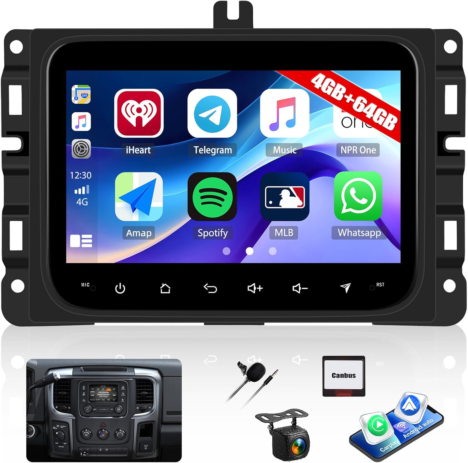 4G+64G Car Stereo for Dodge RAM 1500 2500 3500 2013-2018, Jeep Grand Cherokee 2014-2021, Wrangler 2018-2022, 7