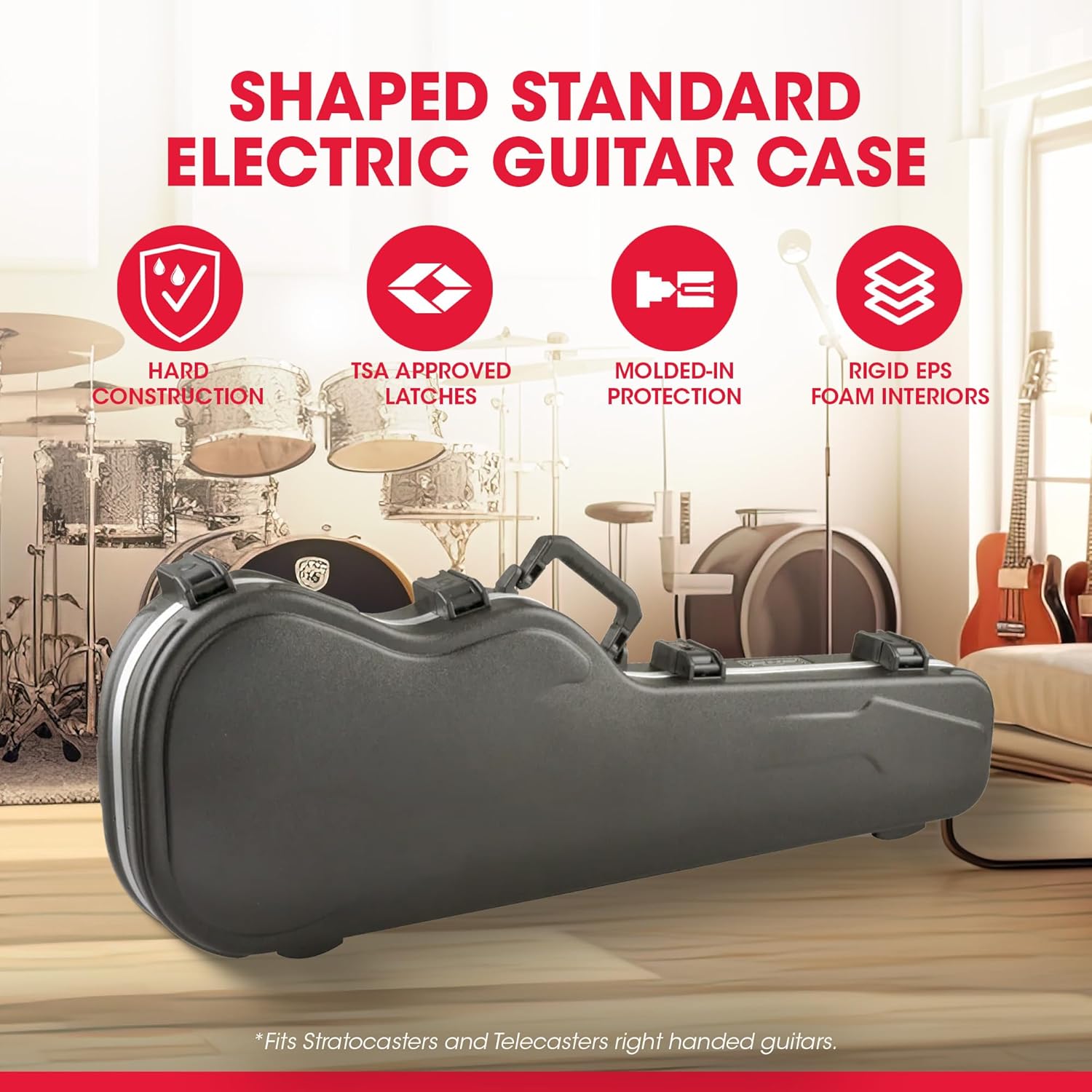 SKB Cases Standard Electric Guitar Shaped Case with TSA Recognized Locking Latch, Molded-In Bumper Protection and Fully Plush Lined Interior