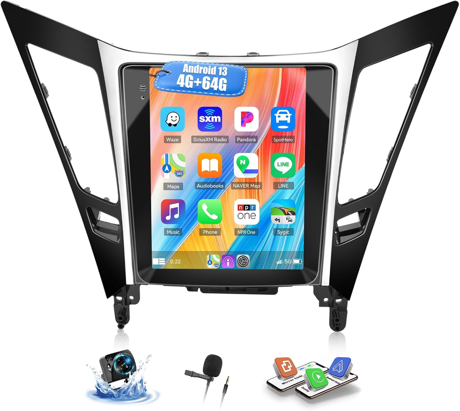 CAMECHO 4+64G Android 13 Car Stereo for Hyundai Sonata 2010-2015 9.7 Inch Touch Screen in-Dash GPS Head Unit with CarPlay & Android Auto Bluetooth DSP/GPS WiFi 32EQ+ AHD Backup Camera