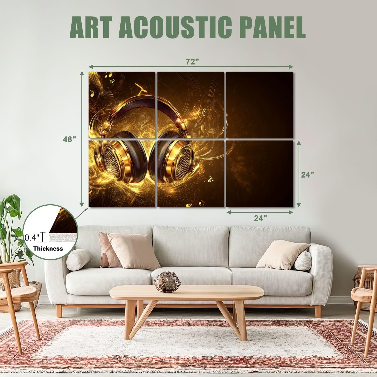 6 Pack Art Acoustic Panels Sound Absorbing Music Gold Metal Microphone Musical Note Golden Headphones Notes Decorative Soundproof Wall Panels Self Adhesive for Recording Studios Office 72