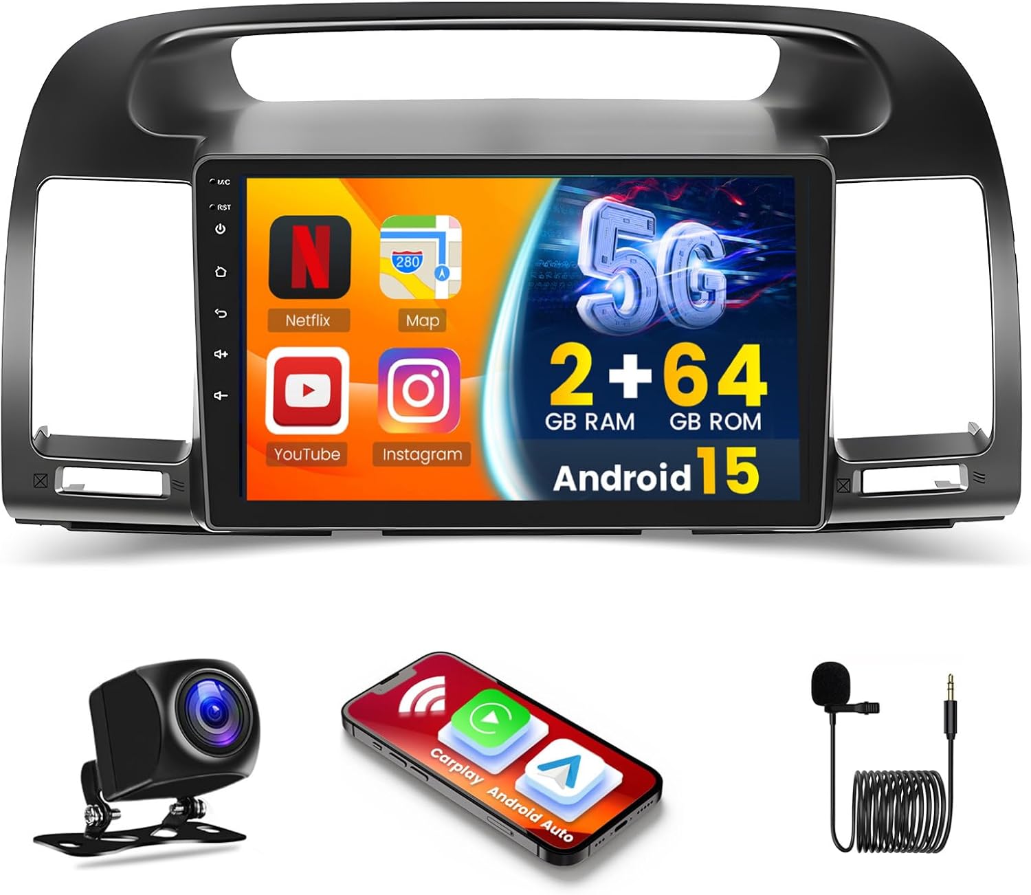 [4Core 64G] Android 15 Car Stereo for Toyota Camry 2000 2001 2002 2003, Hikity 9