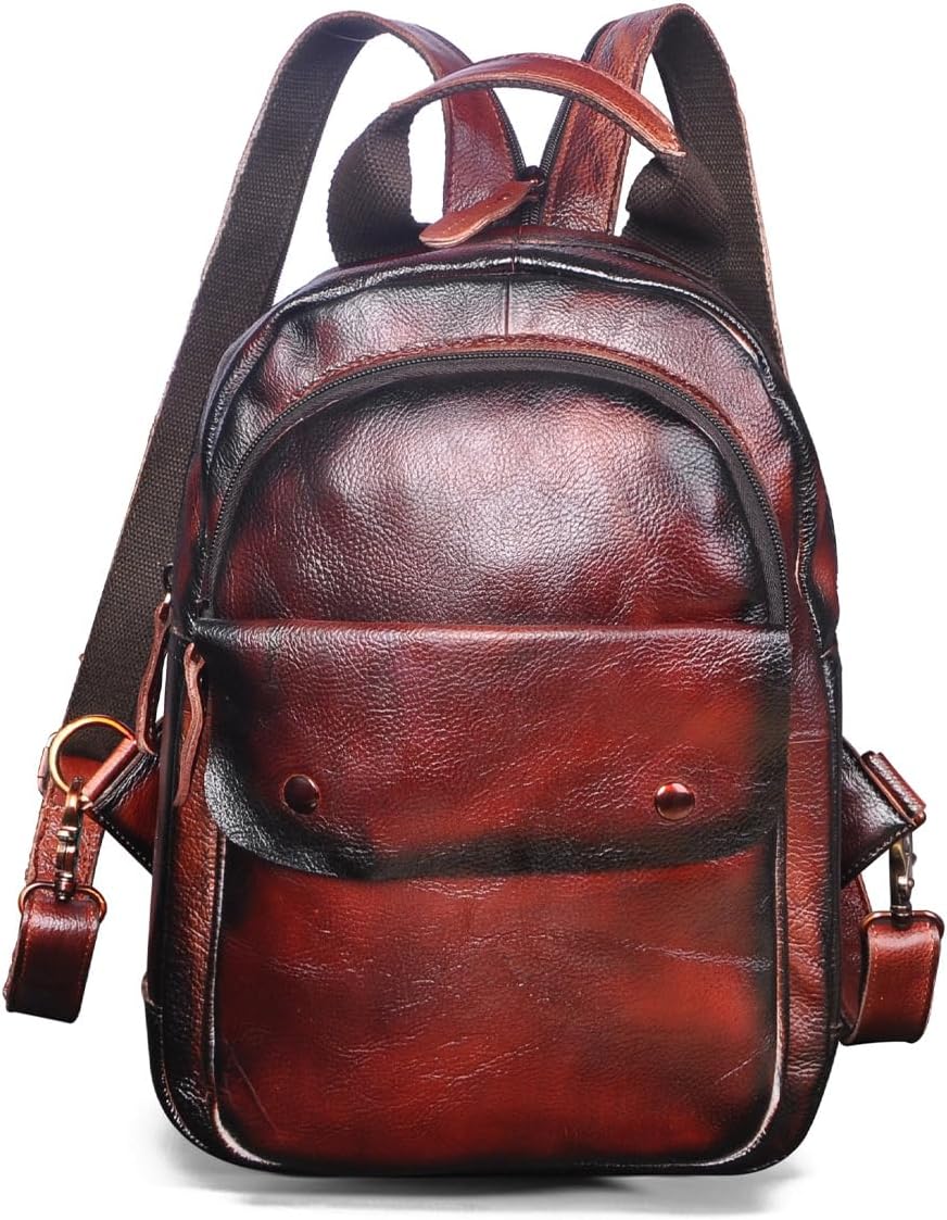 Genuine Leather Chest Bag for Men Travel Multifunctional Multi Compartment Large Capacity Soft Shoulder Bag Gift Box (Red+Black)