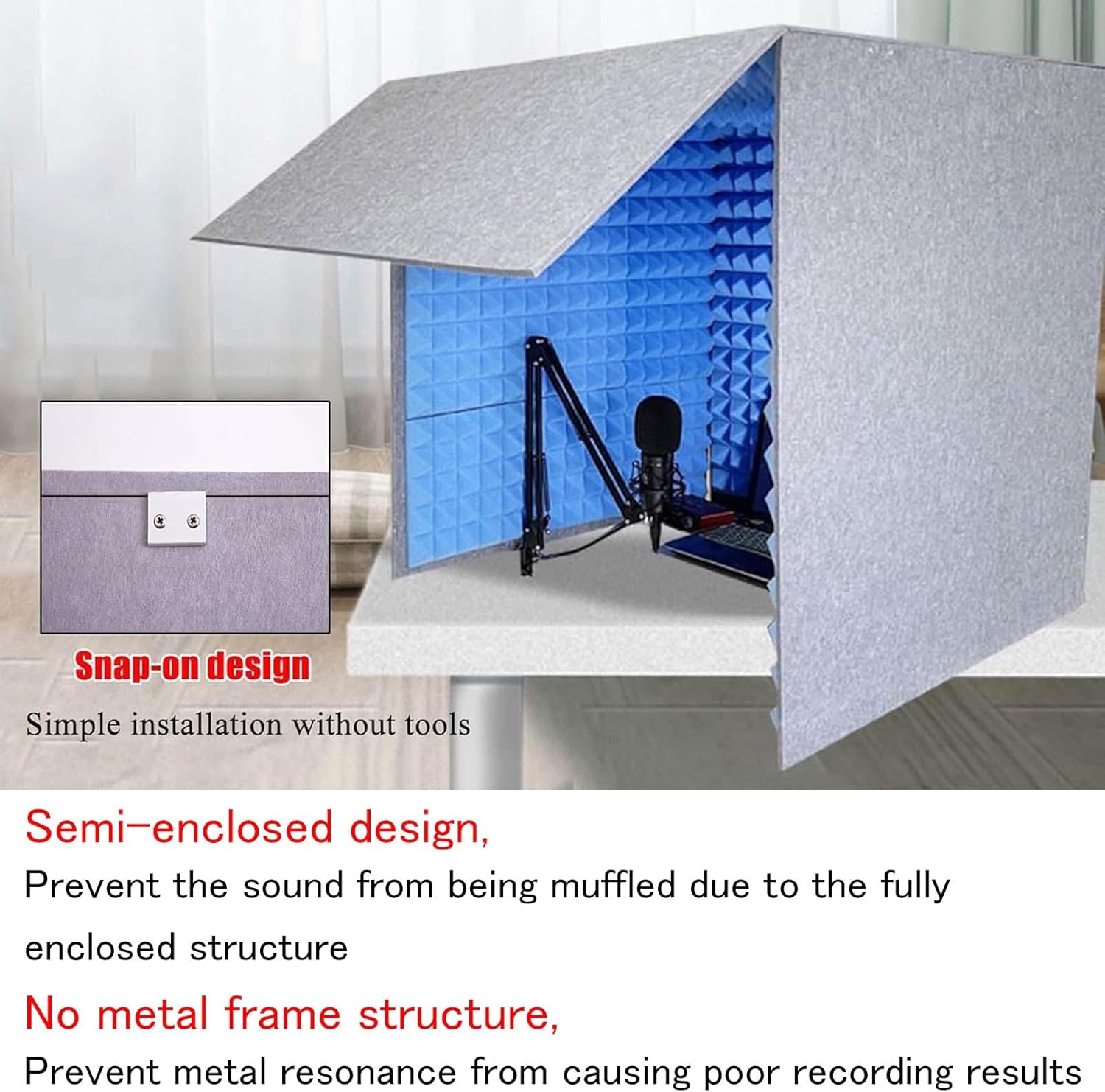 V3VOGUE Desktop Soundproof Cover, Portable Vocal Recording Booth, Isolation Booth Box for Home Studio, Microphone Recording Equipment, Ecosfriendly Material, for Podcasts Work Singing Broadcasting