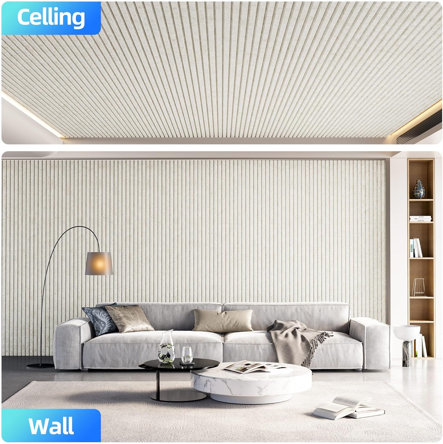 8 Pack Large Acoustic Panels Sound Absorbing with Self-Adhesive, 47.2”*23.6”*0.36” High Density Sound Proof Foam Panels for Walls, 3D Vertical Soundproof Wall Panels for Home Studio Office Decor-Ivory