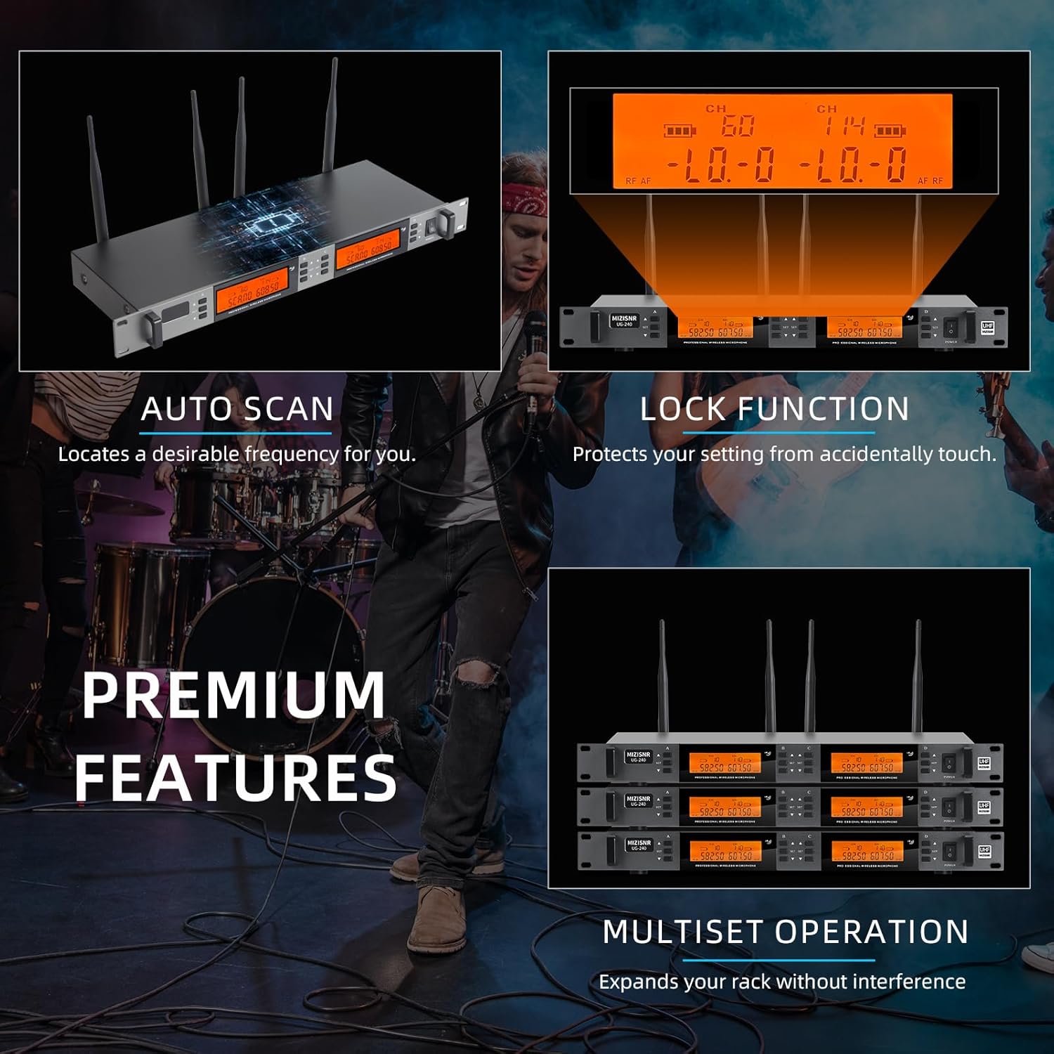 4 Channel Wireless Lapel Microphone System, UHF Metal Receiver Headset Lavalier Mics Set with 4x100 Adjustable Frequency 300ft Range for Church Karaoke Meeting Preaching(4 Bodypack, UG-240)