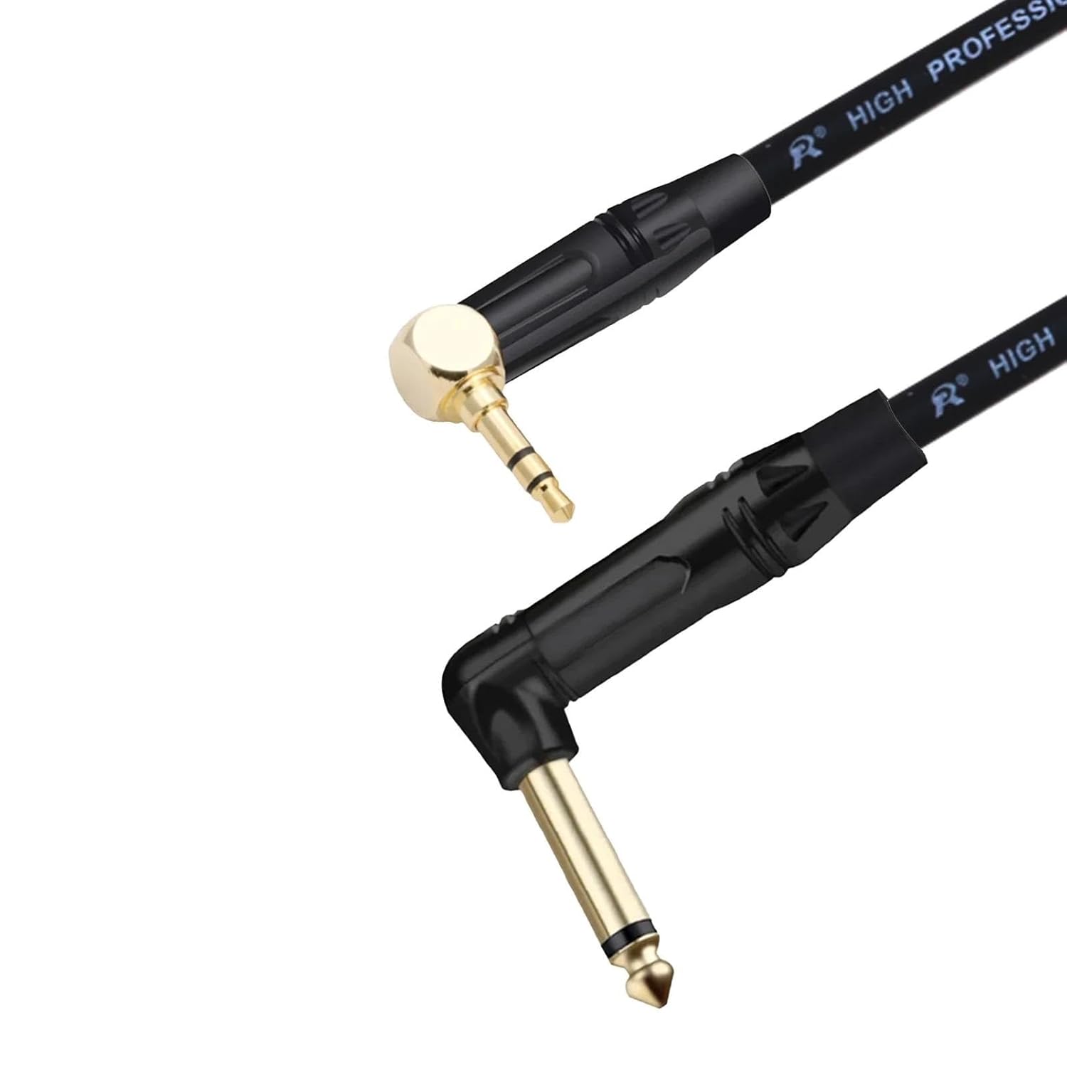 Guitar Audio Cable 1PC Gold Plate Right Angle 6.35 Mono to 3.5 Stereo Unbalanced Speaker Amplifier Cable for Guitar Keyboard‎ Cable(Black,10m)