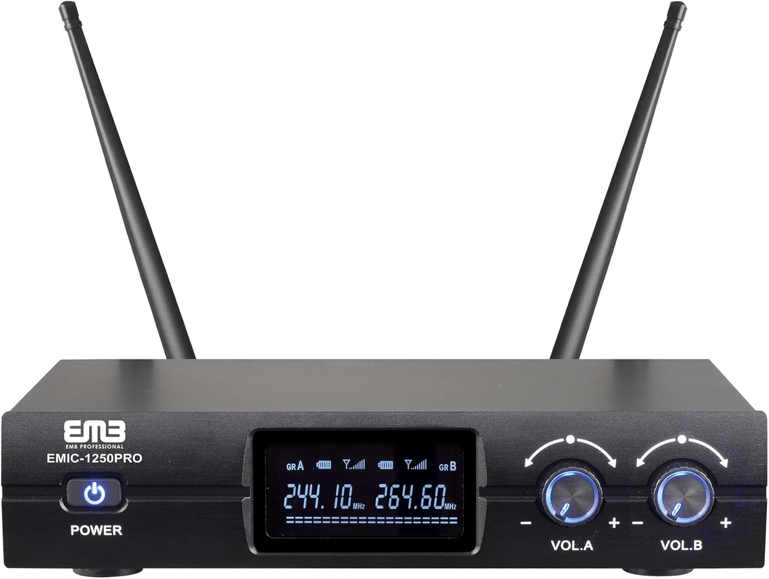 EMB EMIC1250PRO Dual VHF Wireless Handheld Microphone System w/Rechargeable Receiver - Great for Any Occasion Such as Karaoke, DJ, Wedding, Church, Classroom, Stage, Business and Outdoor