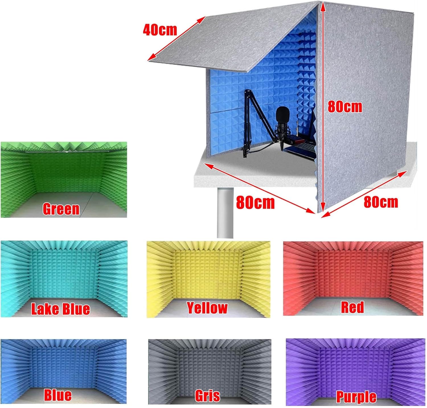 Desktop Soundproofing Cover, Microphone Isolation Cover, Portable Home Recording Studio, for Studio, Office (Red)