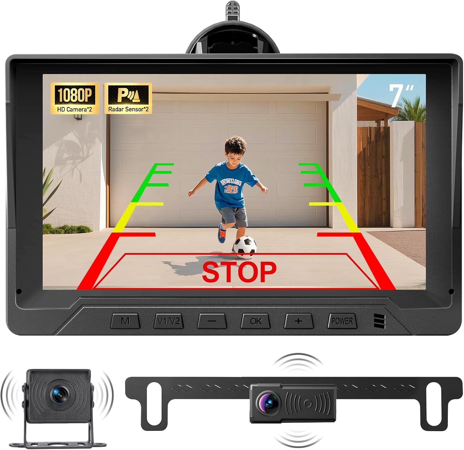 1080P Backup Camera with Backup Sensors Parking Distance Control (PDC) System+Right Side Blind Spot Radar Sensor, Back up Camera with 7'' Monitor for Cars/Truck/RV/Trailer (Back+Right Camera)