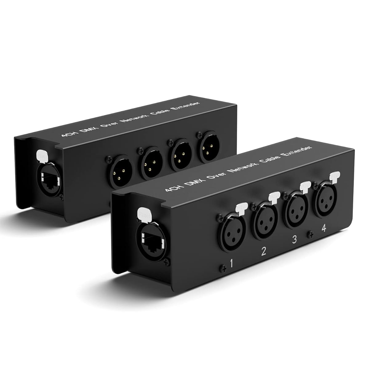 4 Channel Sub Snake Box over Ethercon Cable Multi Extender for Stage Lighting and Recording Studio- XLR/AES/DMX Channel Over Shielded Cat5/Cat5E/Cat6/Cat7 Ethernet Cable XLR Cable (1 Male+1 Female）