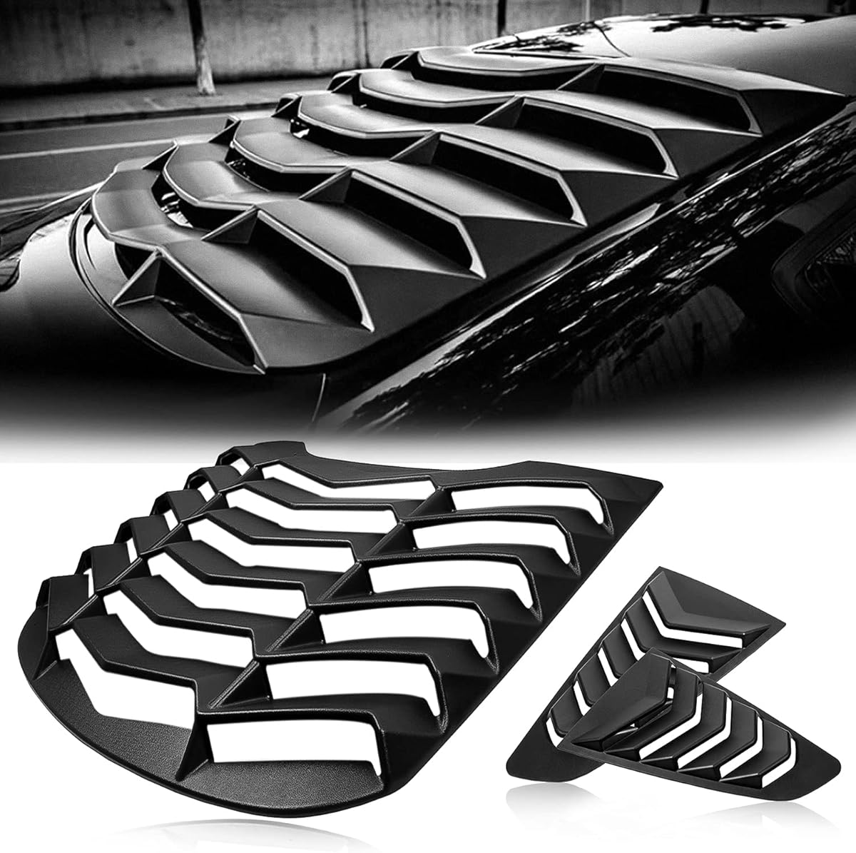 2015-2023 Rear+Side Window Louvers Windshield Sun Shade Cover Lambo Style Matte Black Compatible with Ford Mustang 2015 2016 2017 2018 2019 2020 2021 2022 2023 Complete Set …