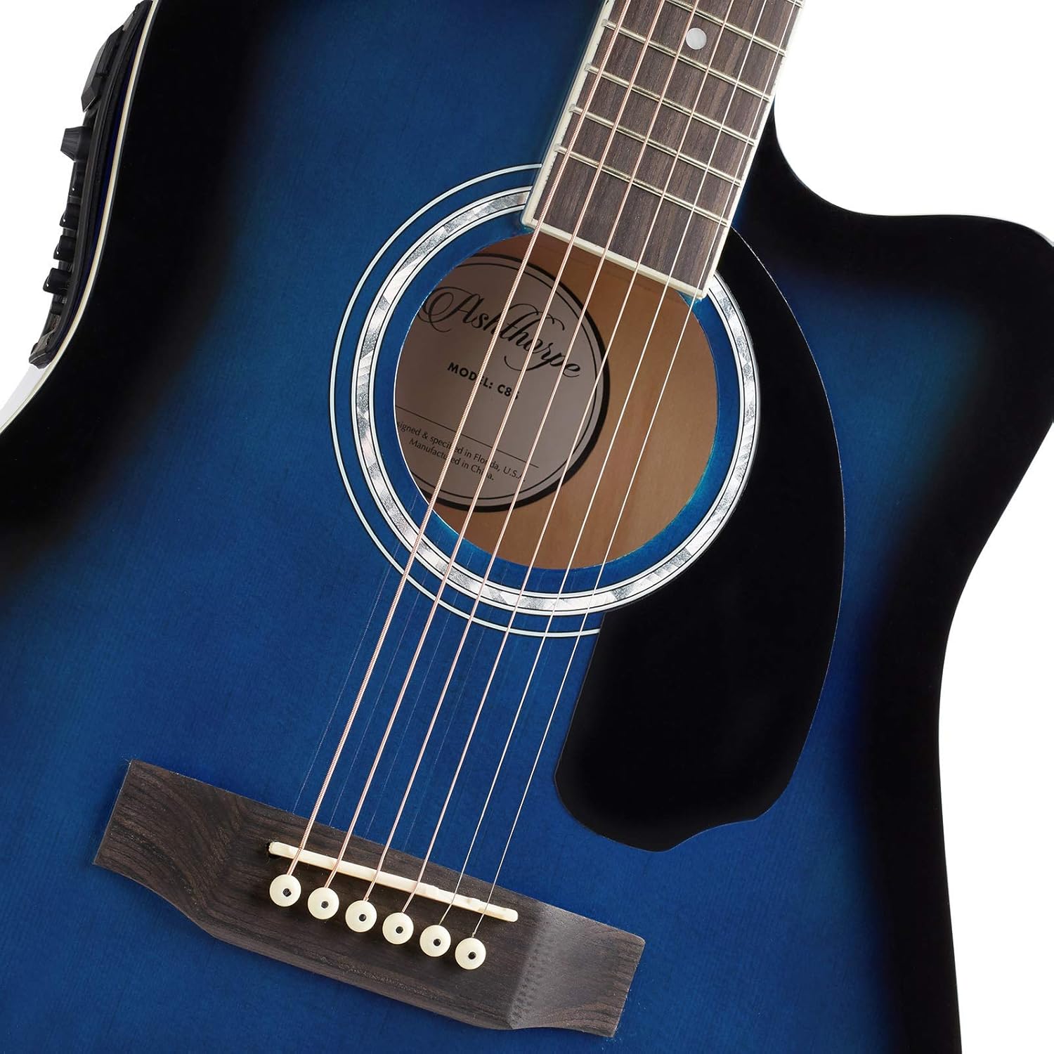 Ashthorpe Full-Size Dreadnought Cutaway Acoustic-Electric Guitar Bundle - Premium Tonewoods - Blue