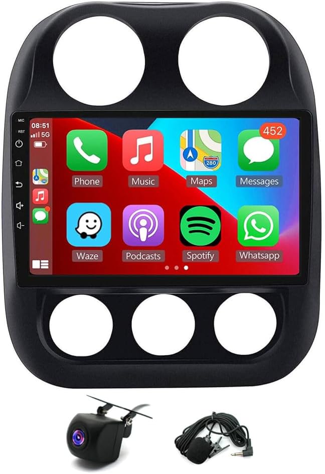 Android 13 Car Stereo Compatible with Compass Patriot 2009-2016, 2G+32G 10.1 Inch Touch Screen Car Stereo Radio with Wireless Carplay Android Auto GPS Navigation WiFi Mic Backup Camera