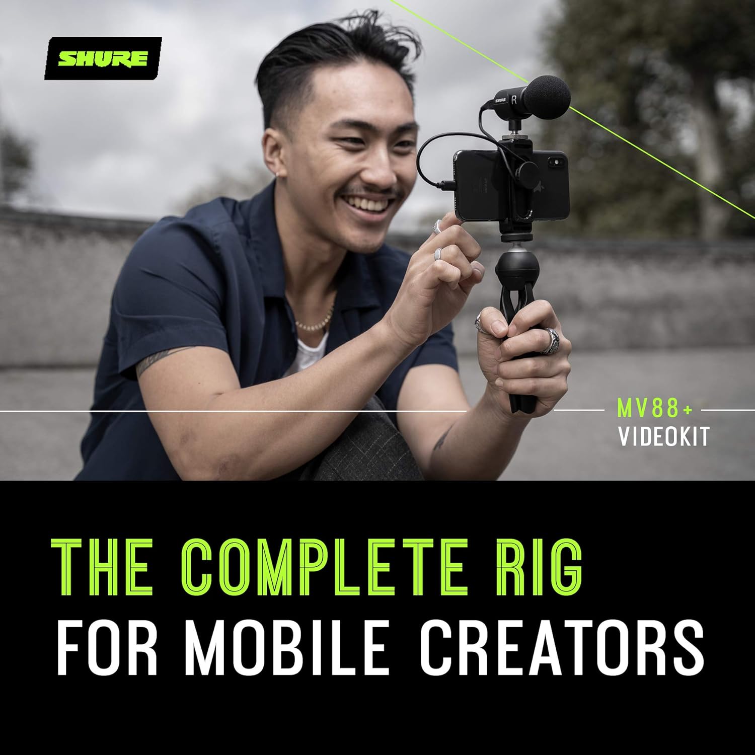 Shure MV88+ Video Kit - Digital Stereo Condenser Microphone for Apple and Android, with Manfrotto PIXI Tripod, Phone Clamp, Mount, iOS and USB-C Cables for Next-Level Compatibility and Connectivity