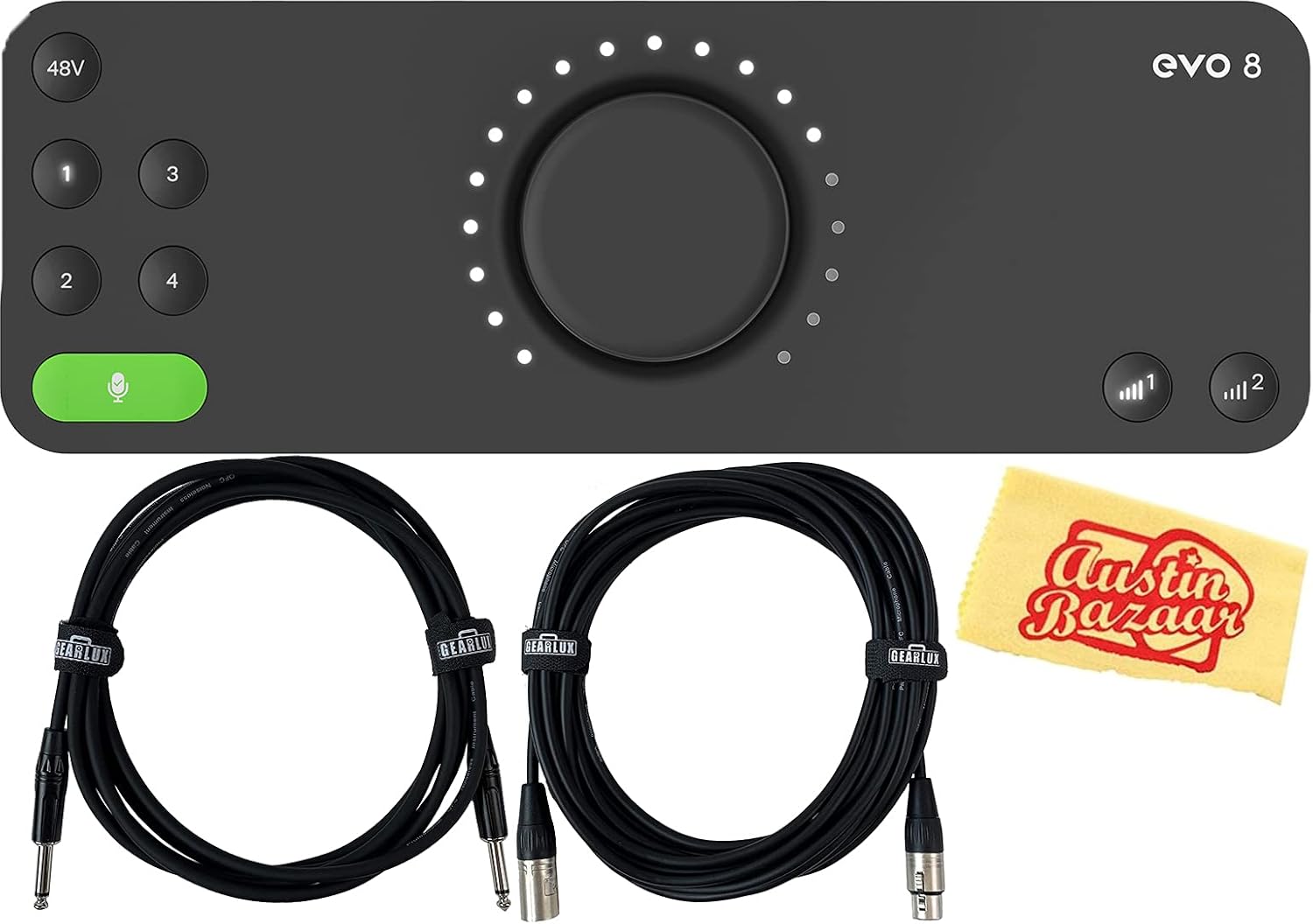 Audient EVO 8 4-In 4-Out USB Audio Interface Bundle with Instrument Cable, XLR Cable, and Austin Bazaar Polishing Cloth