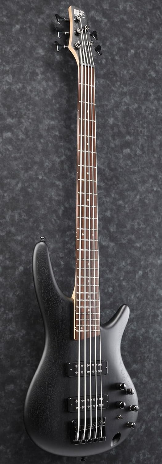 Ibanez SR305E SR Standard 5-String Bass Guitar - Weathered Black Bundle with Gig Bag, Tuner, Strap, Instrument Cable, Austin Bazaar Instructional DVD, and Polishing Cloth